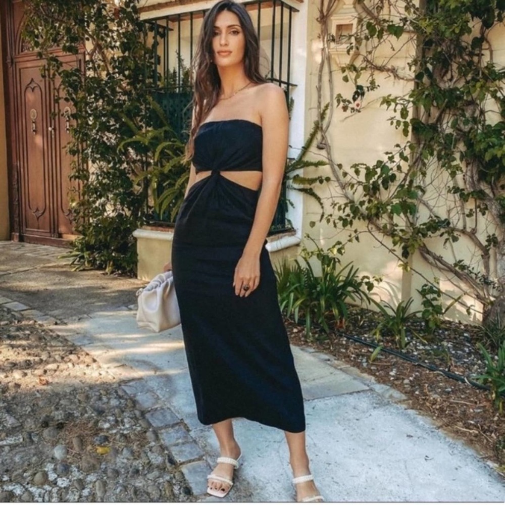 Zara Black CUT OUT LINEN BLEND DRESS Size Large